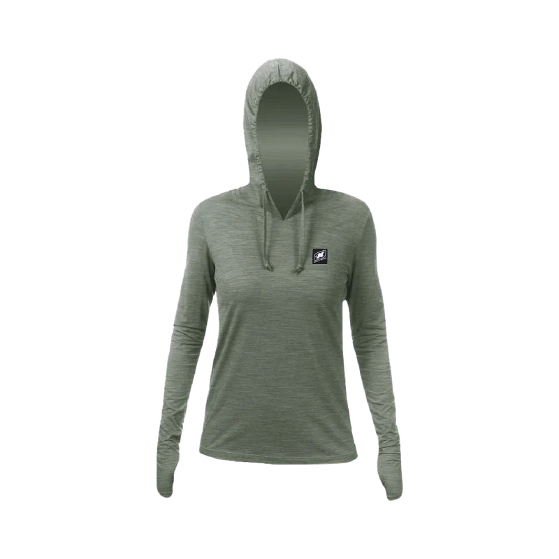 Women's Anetik Breeze Tech Hooded Long Sleeve T-Shirt - Dark Olive Heather - w/ PVC Patch