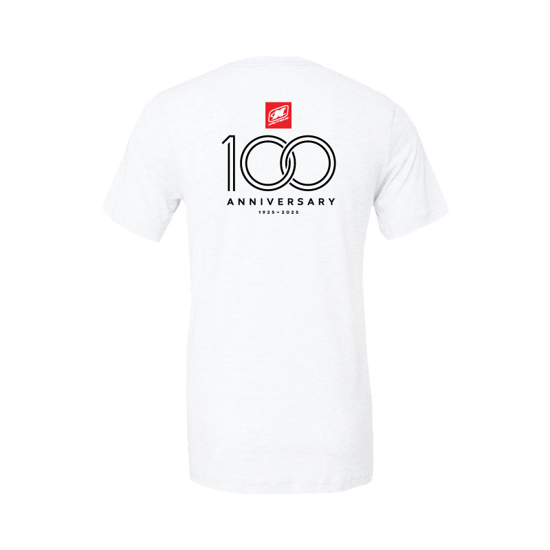 100th Anniversary Stacked Logo Tee - White