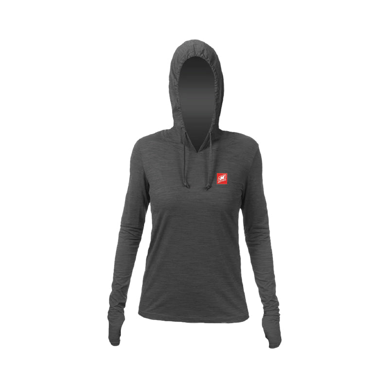 Women's Anetik Breeze Tech Hooded Long Sleeve T-Shirt - Charcoal Heather - w/ PVC Patch