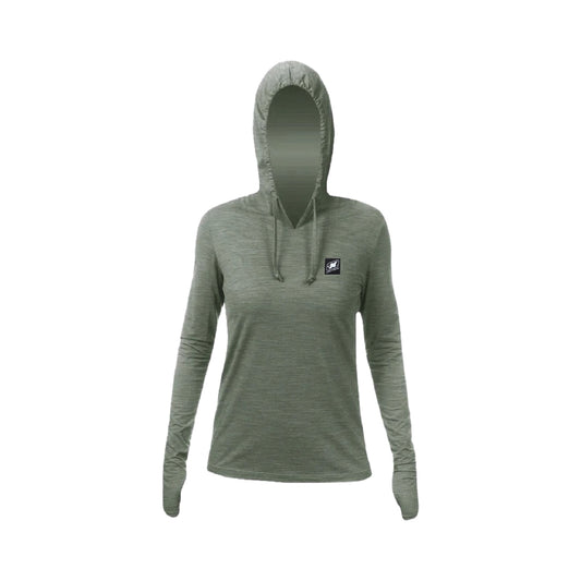 Women's Anetik Breeze Tech Hooded Long Sleeve T-Shirt - Dark Olive Heather - w/ PVC Patch